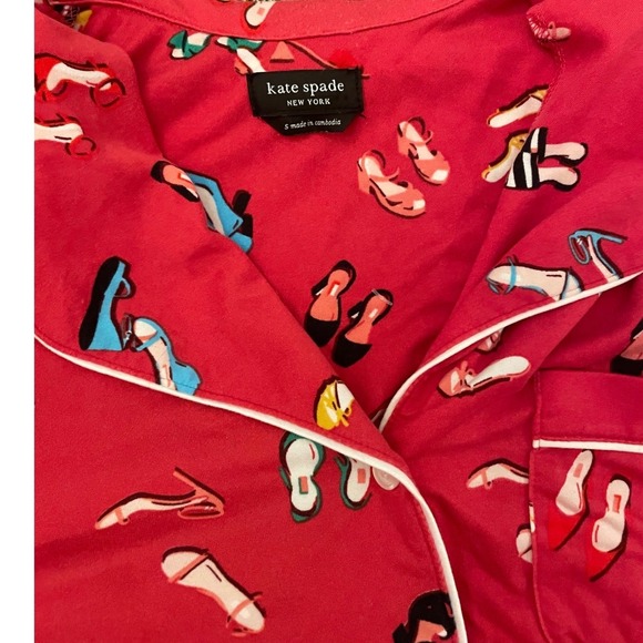 Kate Spade Women's 2 Piece Pajama Set Size S Red/Pink heels Shoe print NWOT soft - Picture 3 of 6